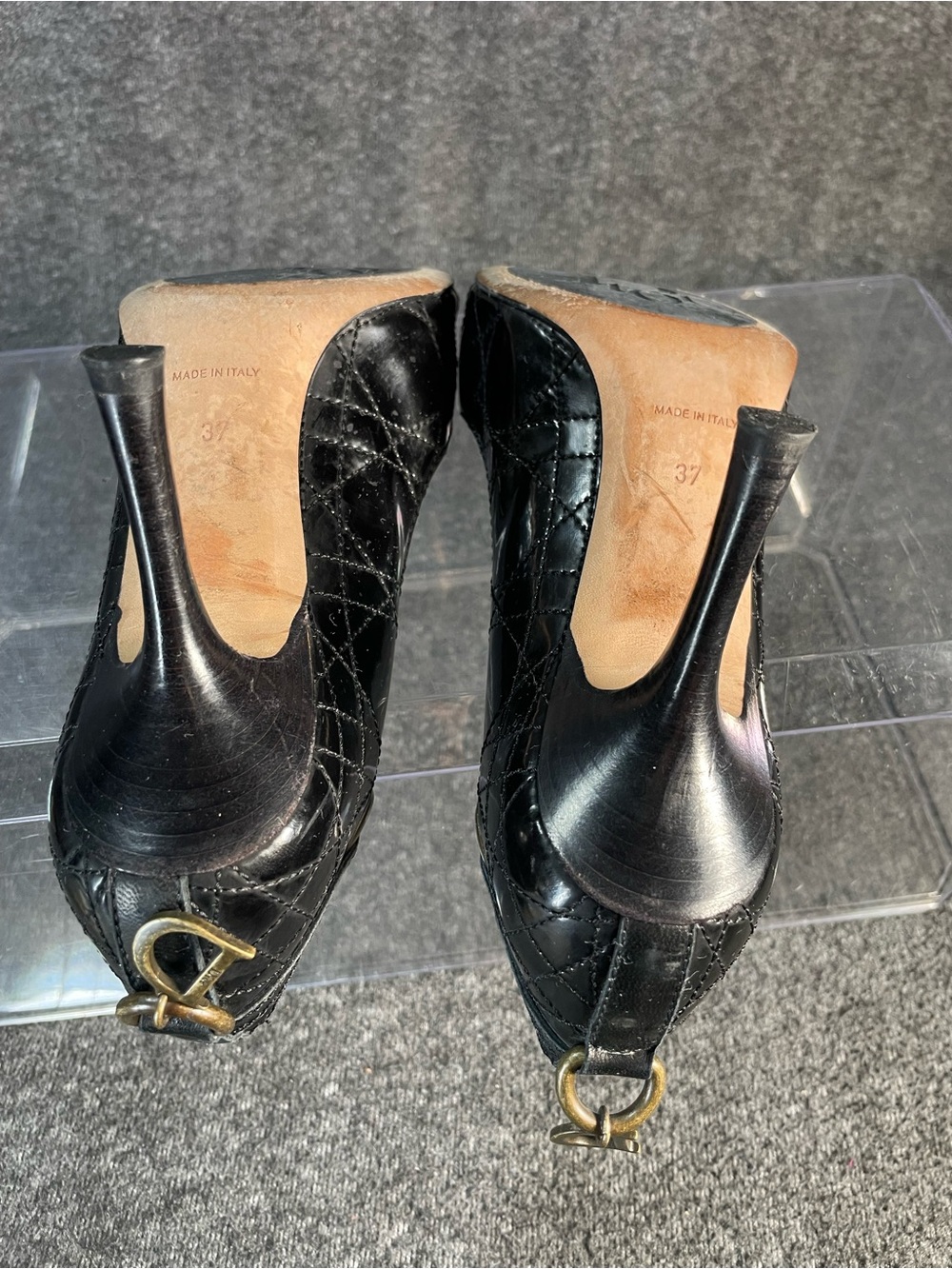 Christian Dior Cannage Black Leather High Heel Peep Toe Pumps SZ EU 36.5 US 6.5 - Picture 12 of 14
